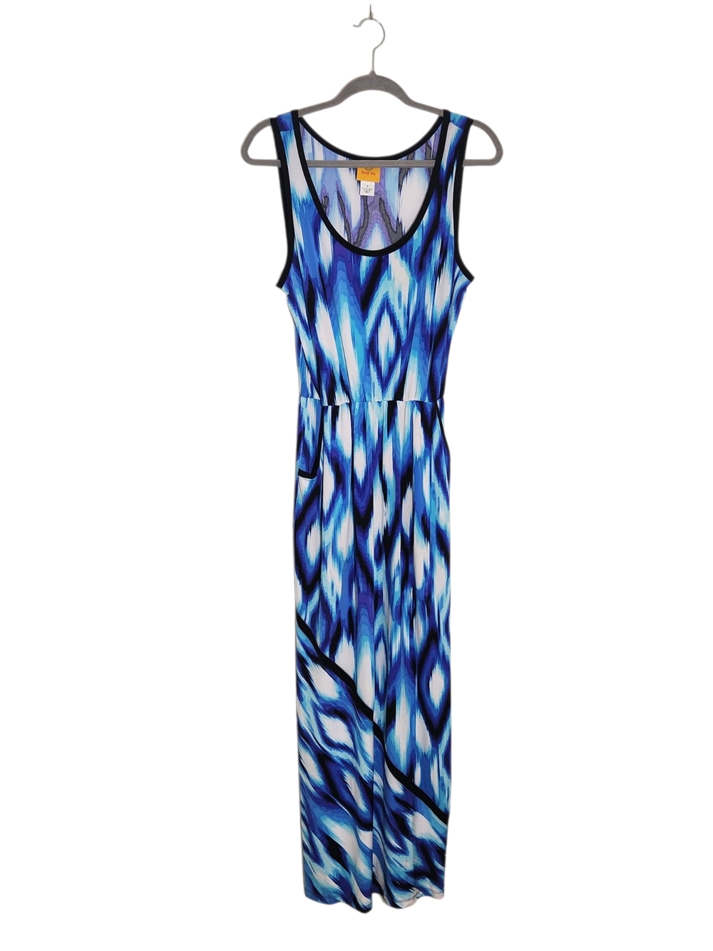 Ruby Rd White and Blue Graphic Print Boho Sleeveless Maxi Dress Size Small